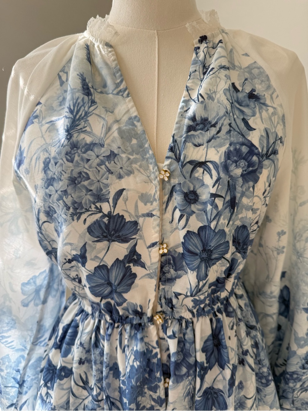 Anthropologie Blue & White Floral Mini Dress with Lace Trim - Picture 12 of 12
